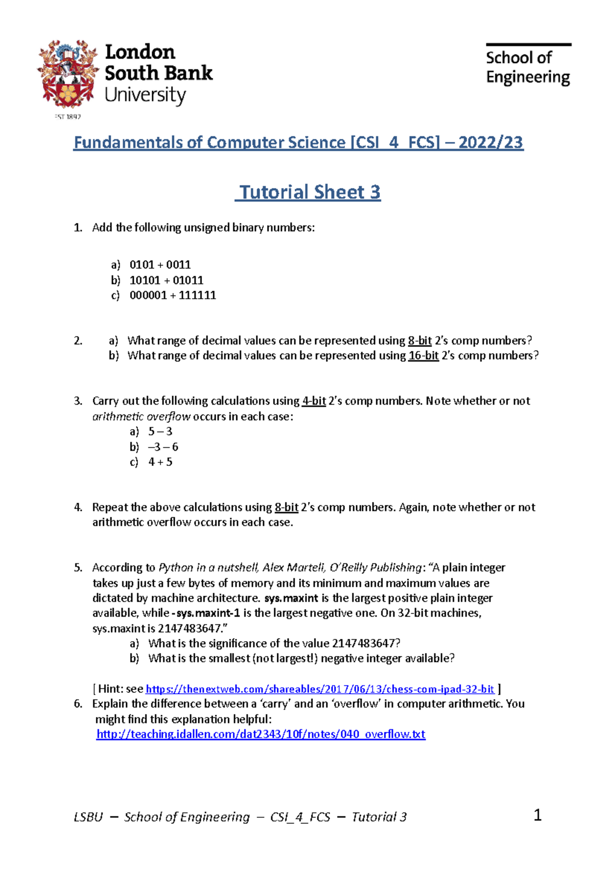 Tutorial 03 - Fundamentals of Computer Science [CSI_4_FCS] – 2022 ...