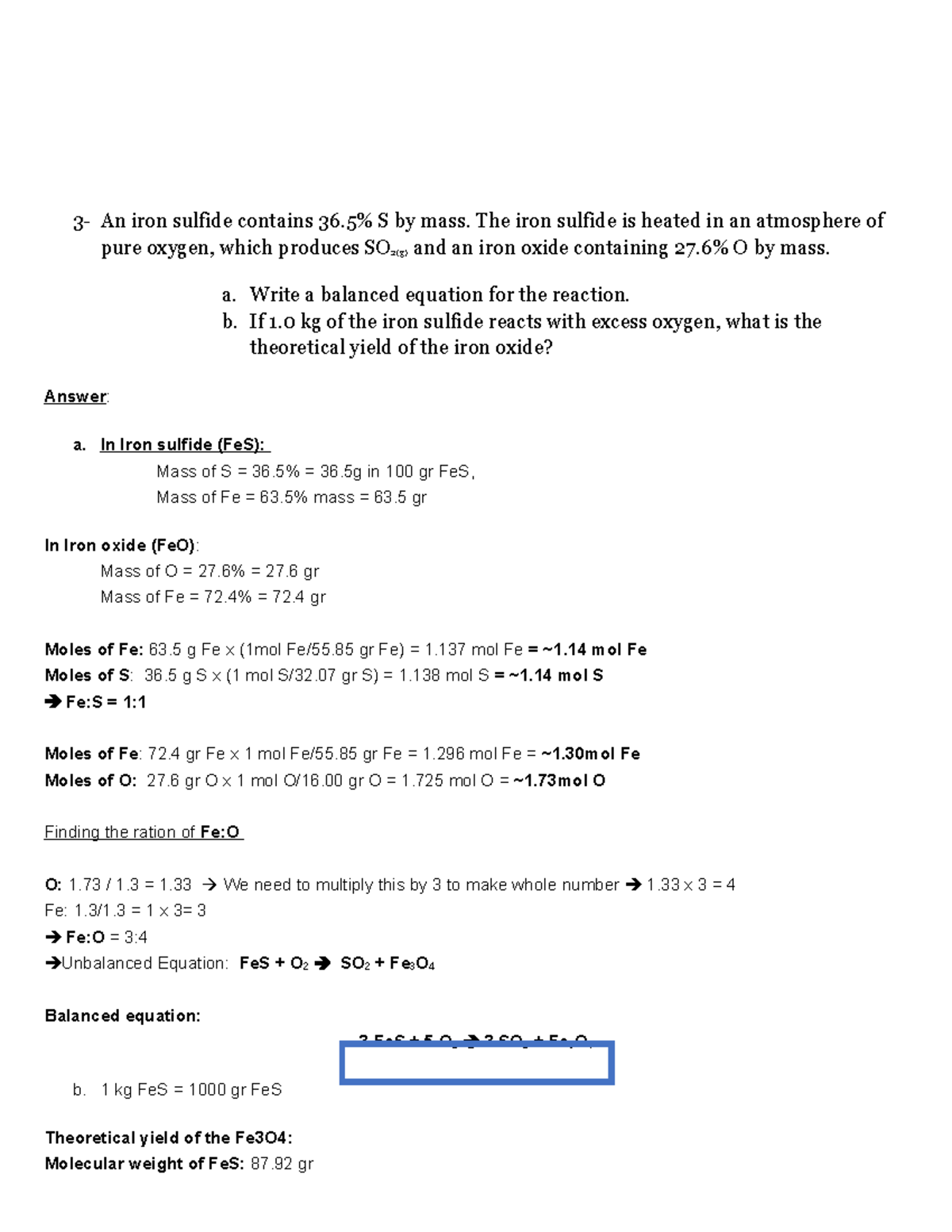 Chem 2173 Assignment 1 3 An iron sulfide contains 36 S by mass