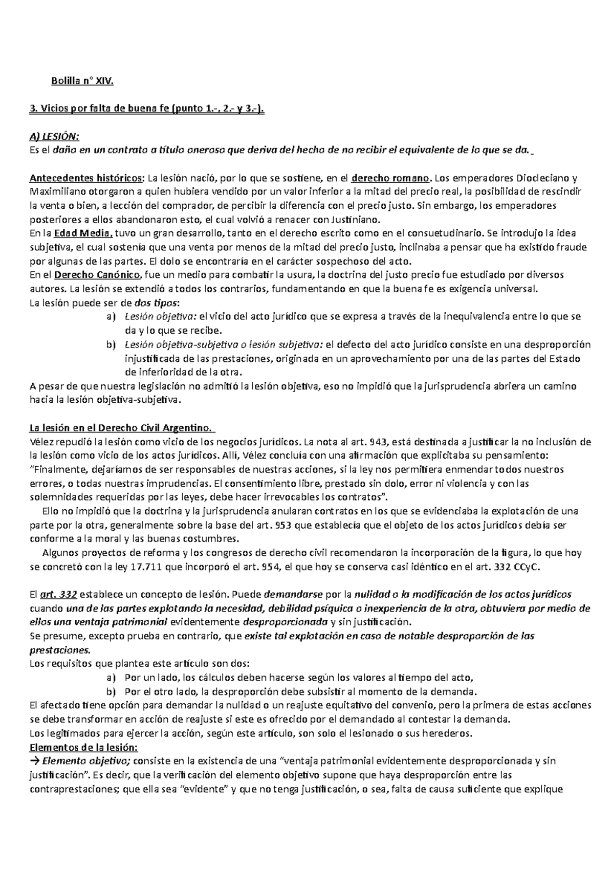 Bolilla N14 - Muy Completo - Bolilla N° XIV. 3. Vicios Por Falta De ...