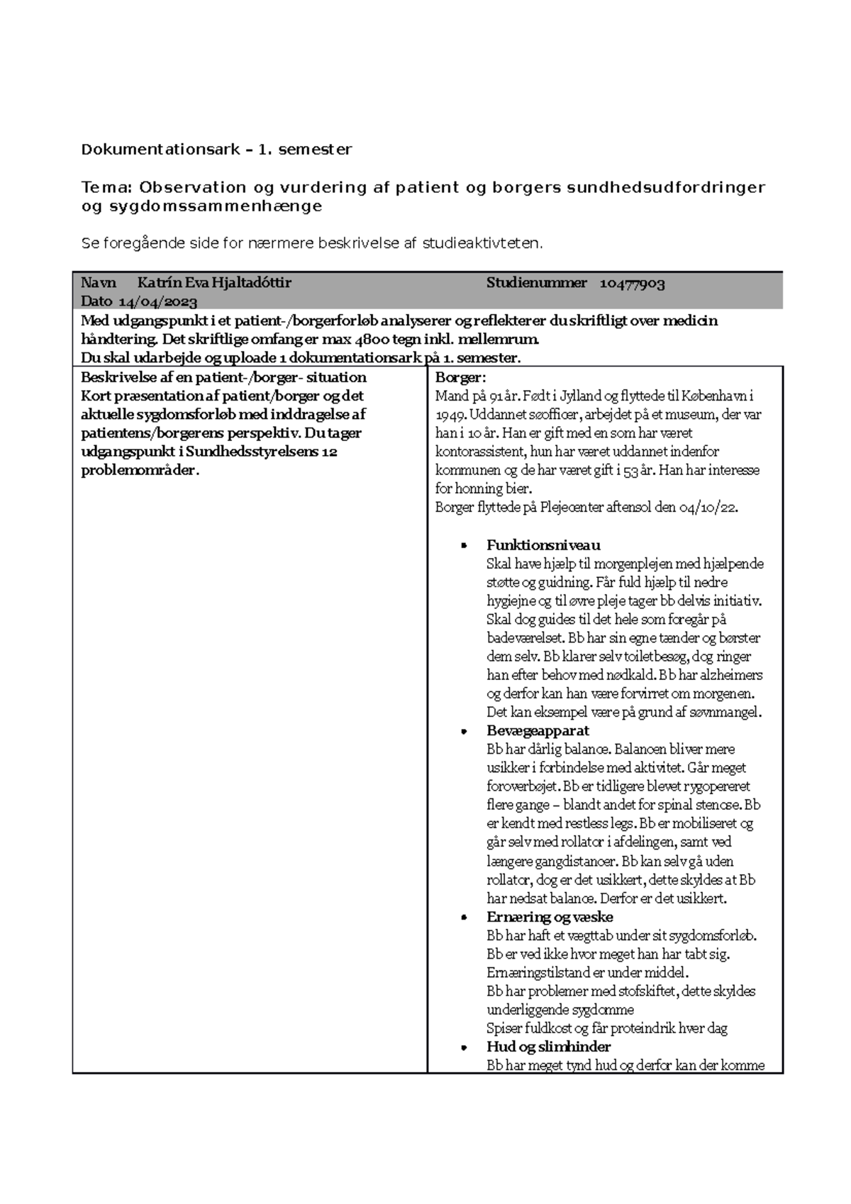 Logbog I Medicinhåndtering 1 Semester - Dokumentationsark – 1. Semester ...