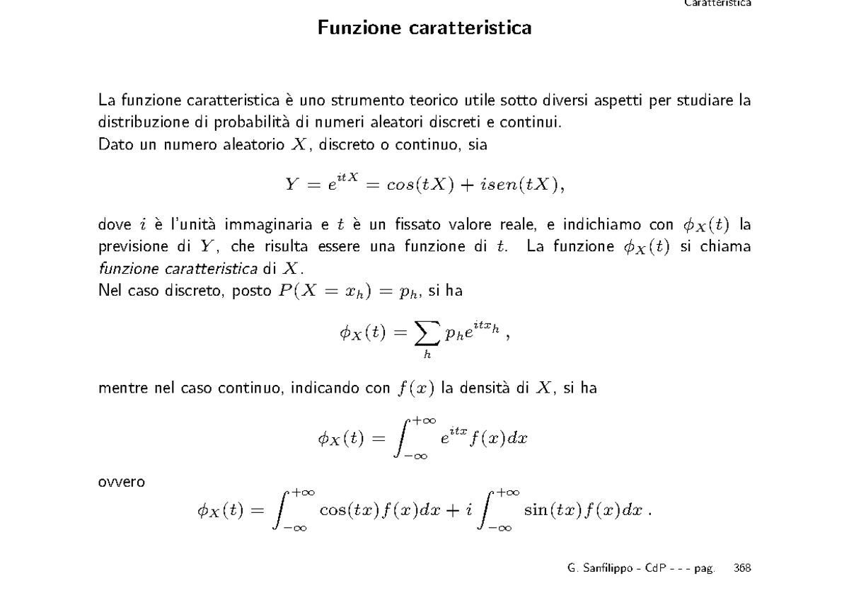 Slides Calcolo Delle Probabilita Funzione Caratteristica Studocu