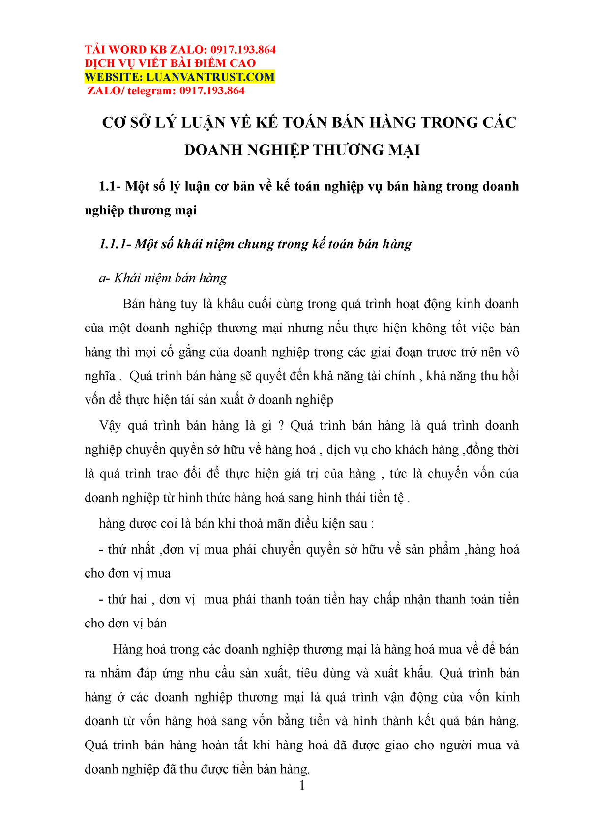 Cơ Sở Lý Luận Về Kế Toán Bán Hàng Trong Doanh Nghiệp Thương Mại - DỊCH VỤ VIẾT BÀI ĐIỂM CAO WEBSITE: - Studocu