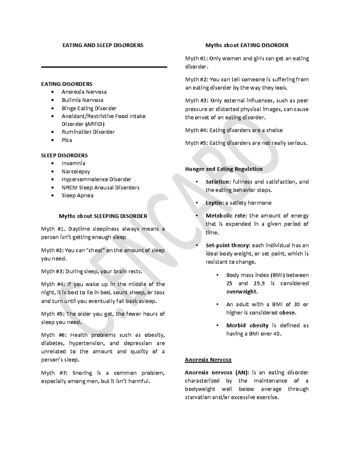 6 Eating AND Sleep Disorders - EATING AND SLEEP DISORDERS EATING ...