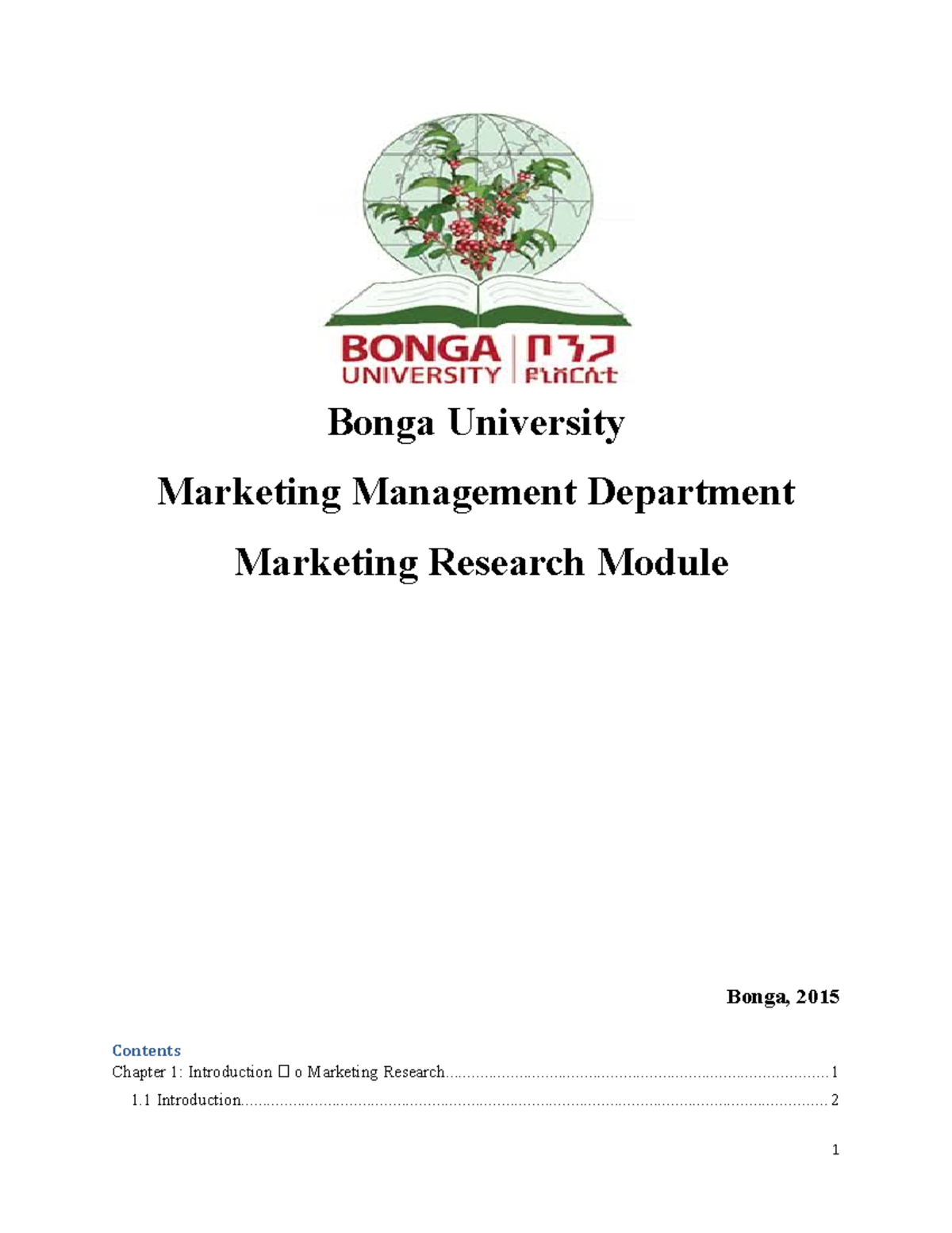 Marketing Research Module (1) - Bonga University Marketing Management ...