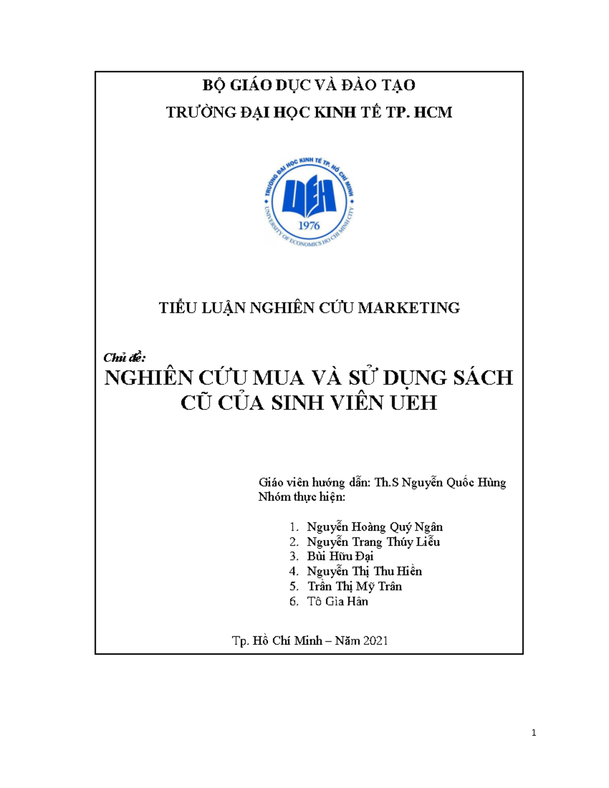 MUA VÀ SU DỤNG SÁCH CŨ CỦA SINH VIEN UEH - Nghiên CỨU Marketing - BỘ GIÁO DỤC VÀ ĐÀO TẠO TRƯỜNG ĐẠI - Studocu