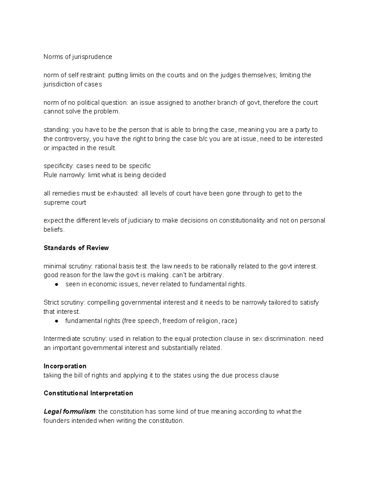 Notes on Constitutional liberties Norms of jurisprudence norm of self restraint putting