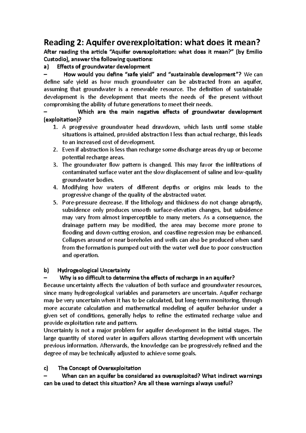 Reading 2 Reading 2 Aquifer overexploitation what does it mean