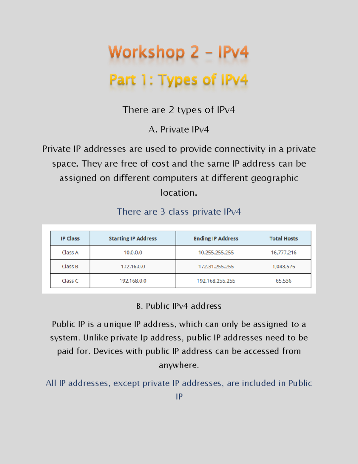 Workshop 2 - Phbhoan 22015 5- GCD3111 - There are 2 types of IPv A ...