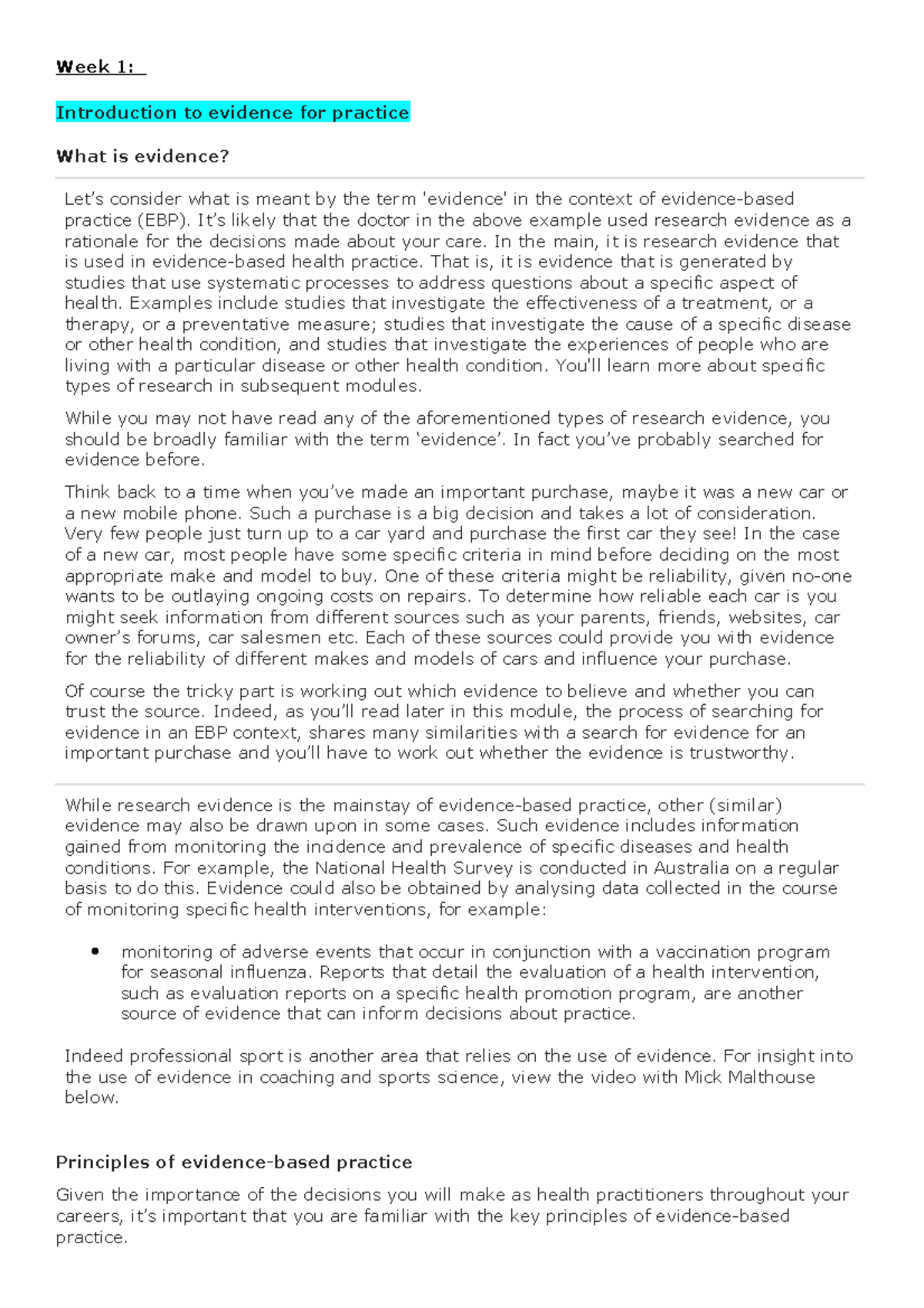 Weekly Notes 1-7 - Week to evidence for is consider what is meant the ...