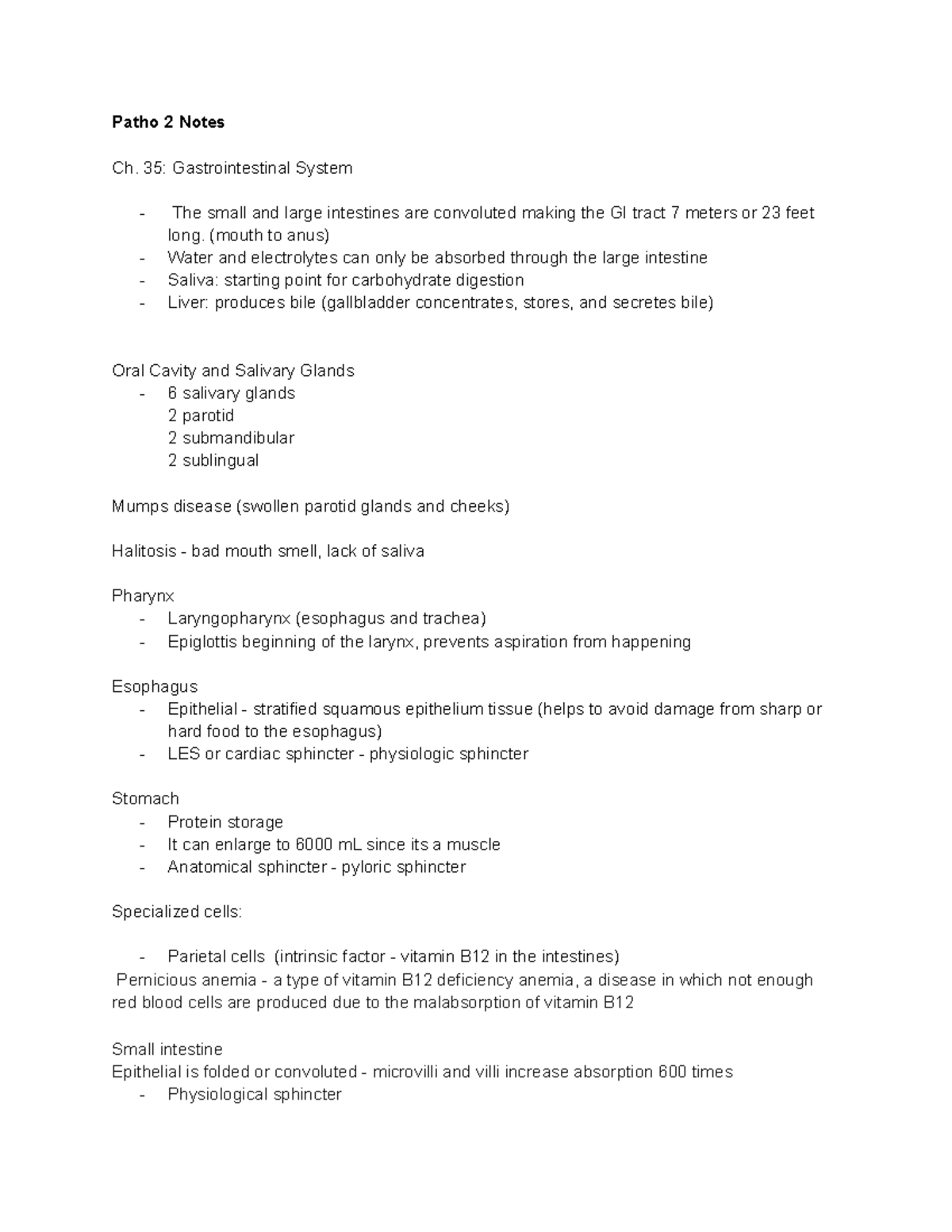 Patho 2 Notes - class activity - Patho 2 Notes Ch. 35: Gastrointestinal ...