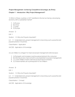 Ch 02 Test Bank - Test Bank - Project Management: Achieving Competitive ...