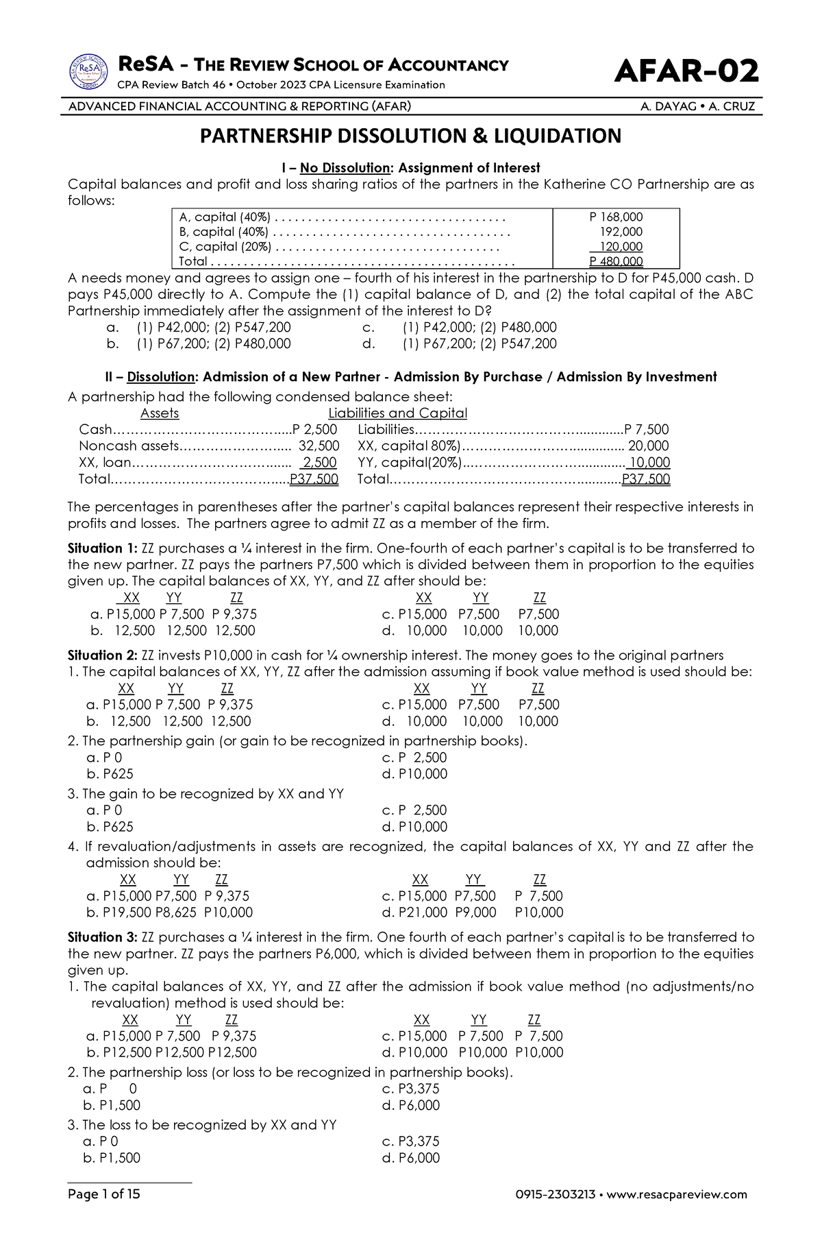 AFAR-02 (Partnership Dissolution And Liquidation) - ReSA - THE REVIEW ...