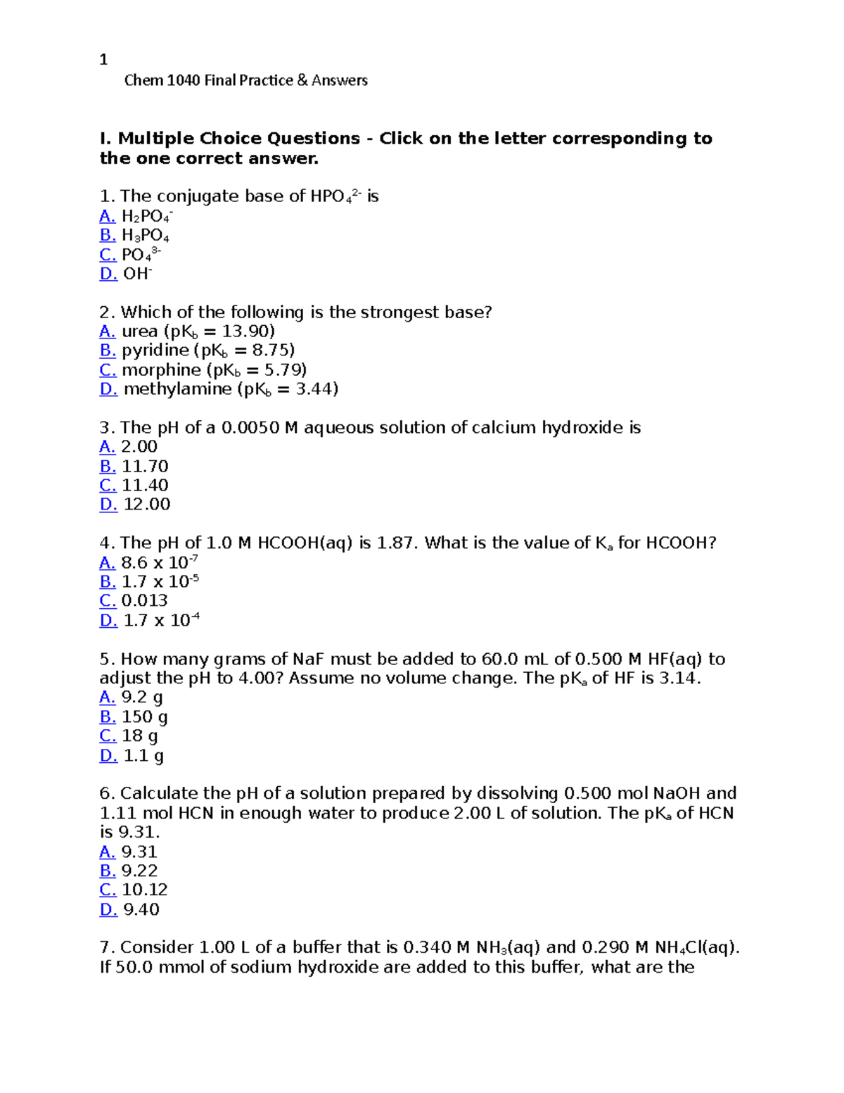 Final Questions Chem 1040 U Of G Studocu