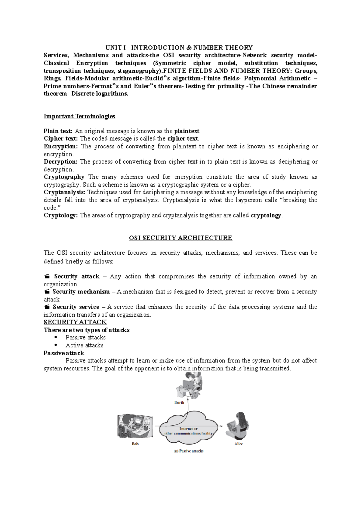 Unit-1 Notes - UNIT I INTRODUCTION & NUMBER THEORY Services, Mechanisms ...