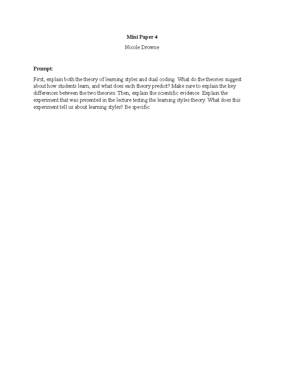 PSYC 349 - Mini Paper #4 - Grade: A - Mini Paper 4 Nicole Drowne Prompt ...