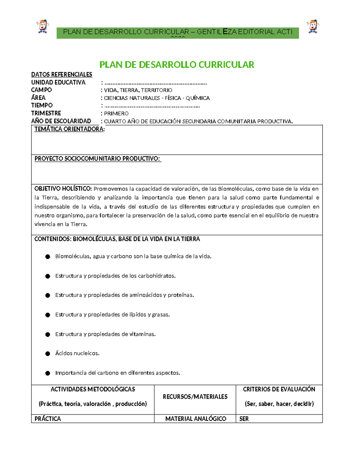 Biogeografía 4TO - PLAN DE Desarrollo Curricular 2023 - 2023 PLAN DE ...