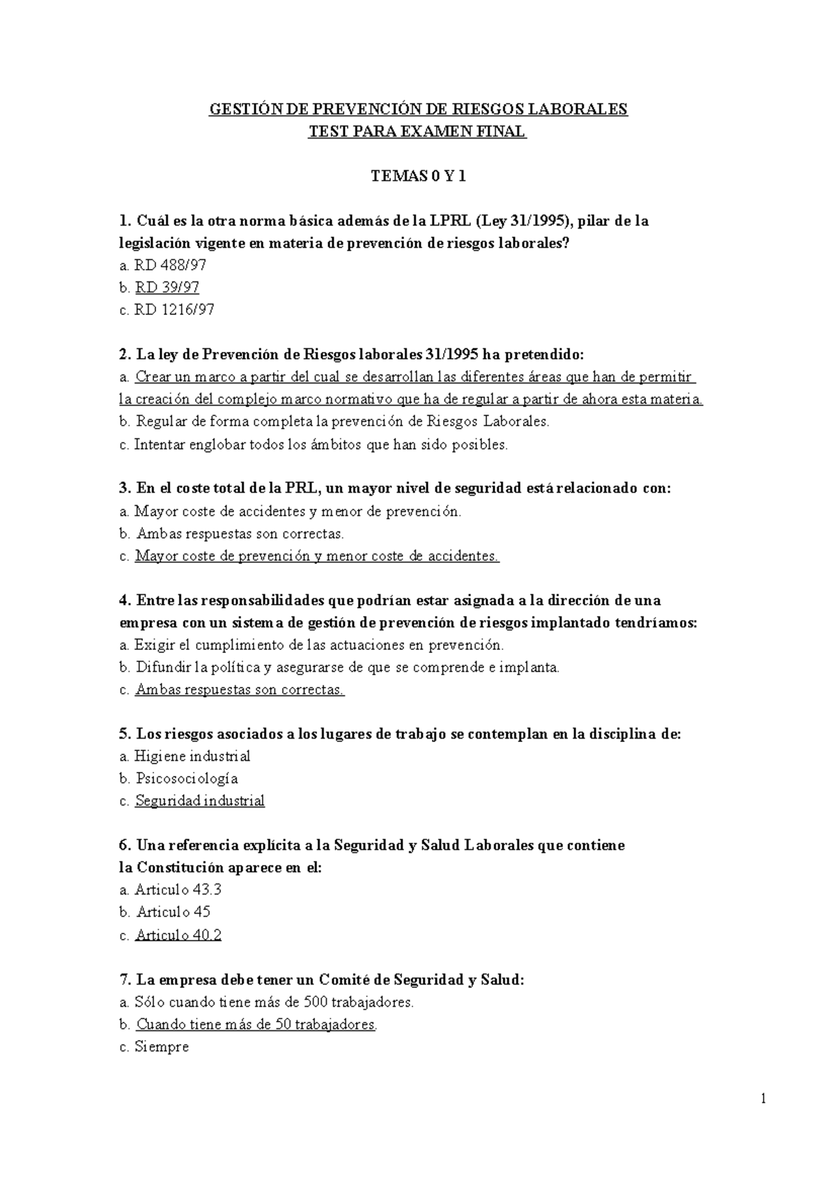 Tipo Test Prevencion 1 Convertido GestiÓn De PrevenciÓn De Riesgos Laborales Test Para Examen 9867