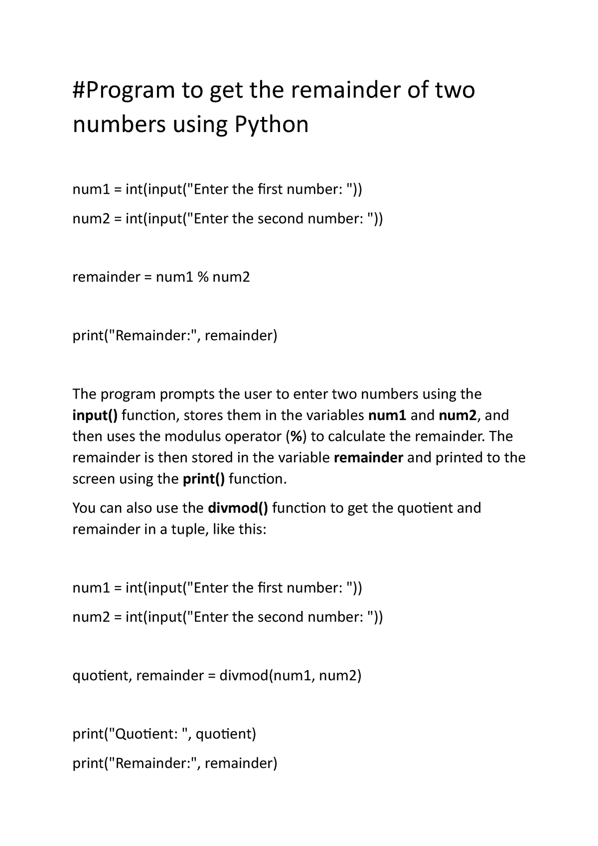 remainder assignment python