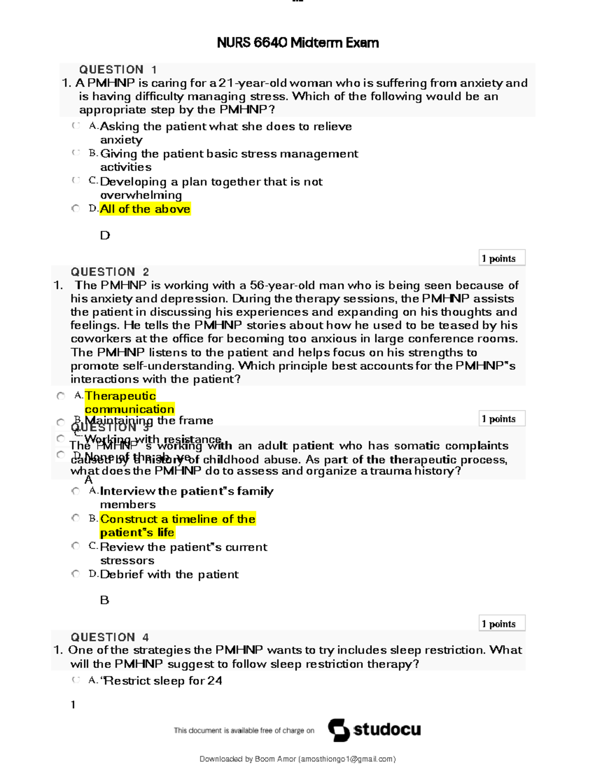 NURS 6640 Midterm Exam - LOMoAR CPSD| 18634763 1. QUESTION 4 One Of The ...