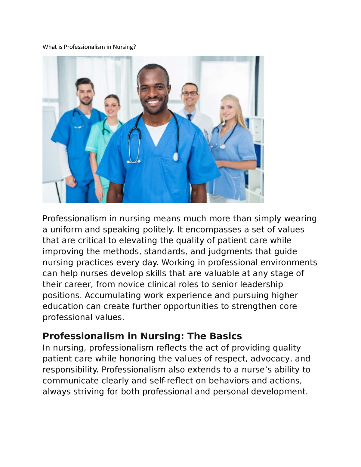 professionalism in nursing essay