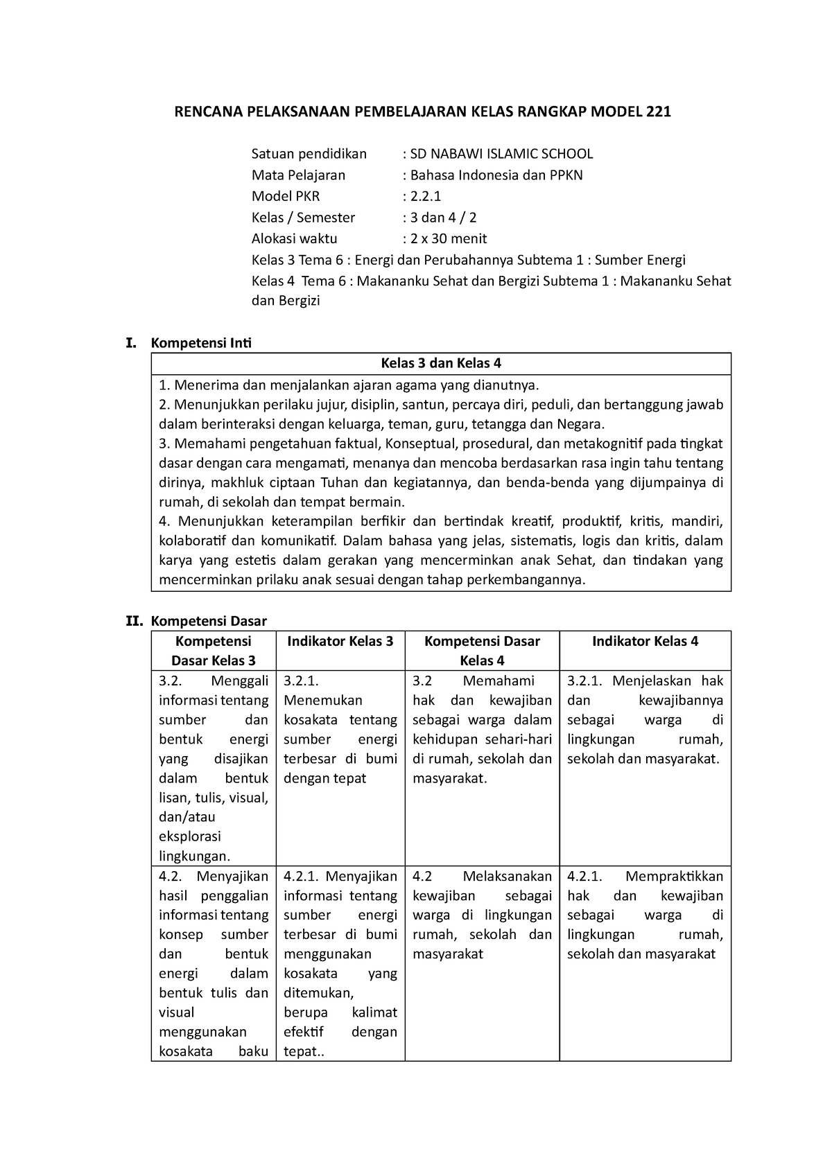 RPP Kelas Rangkap 221 - RENCANA PELAKSANAAN PEMBELAJARAN KELAS RANGKAP ...