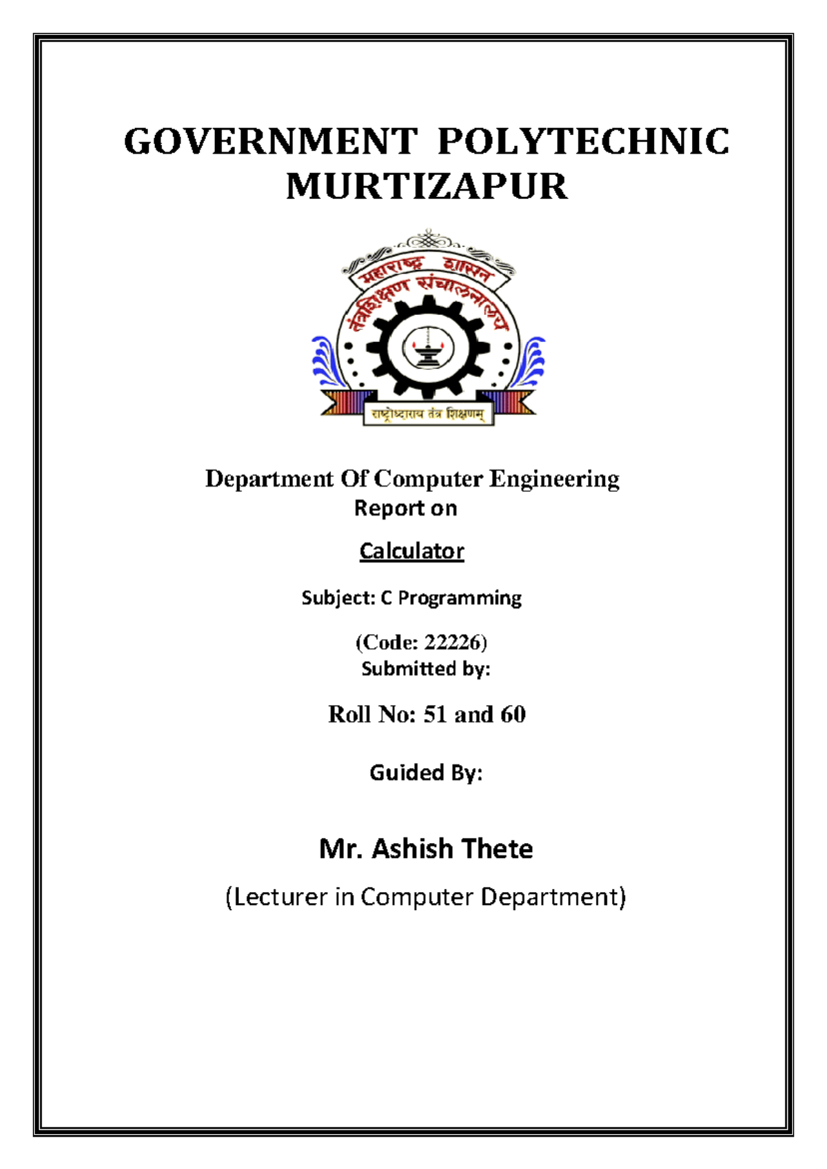 C Programming Microproject - GOVERNMENT POLYTECHNIC MURTIZAPUR ...
