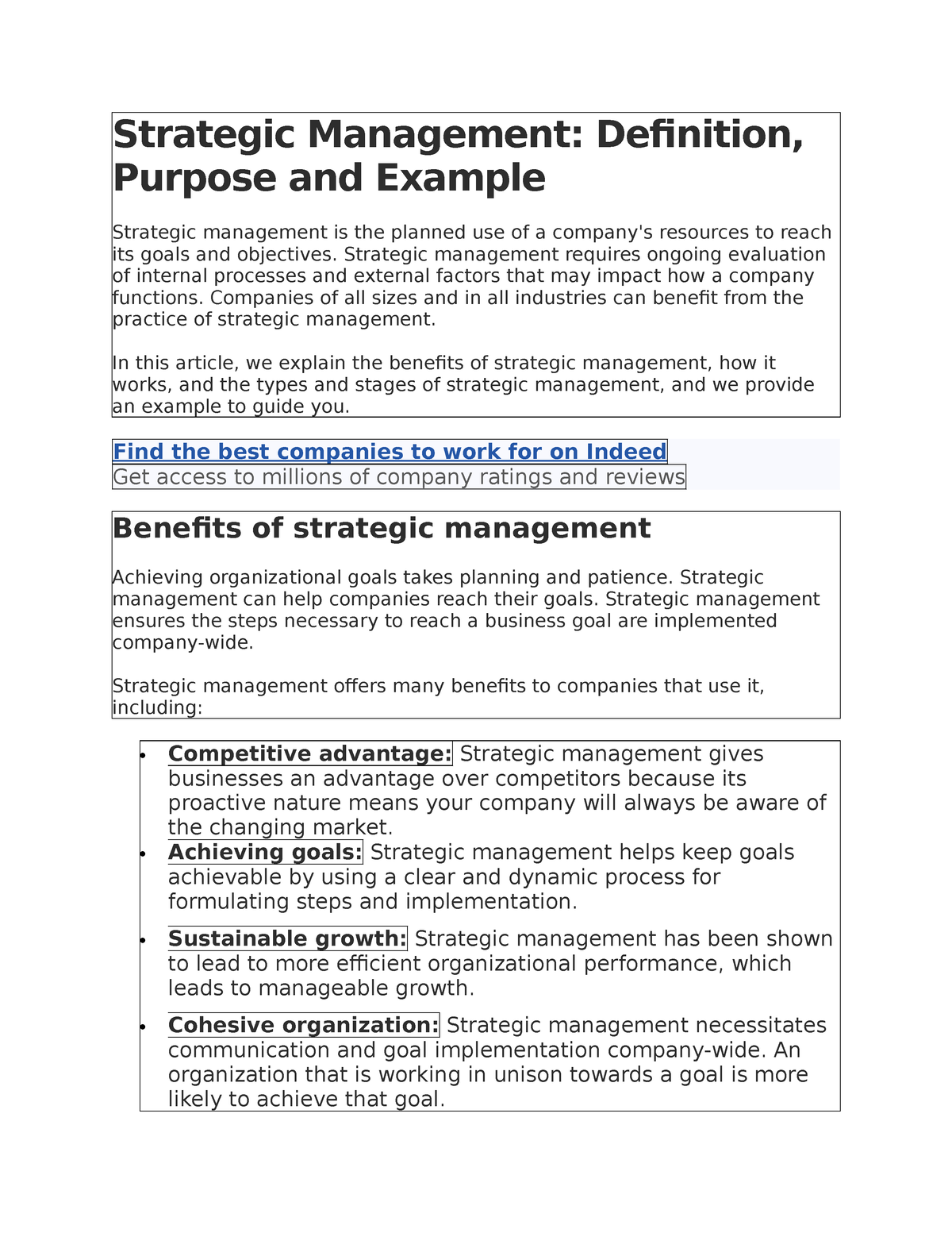 Strategic Management Notes Strategic Management Definition Purpose And Example Strategic 1876