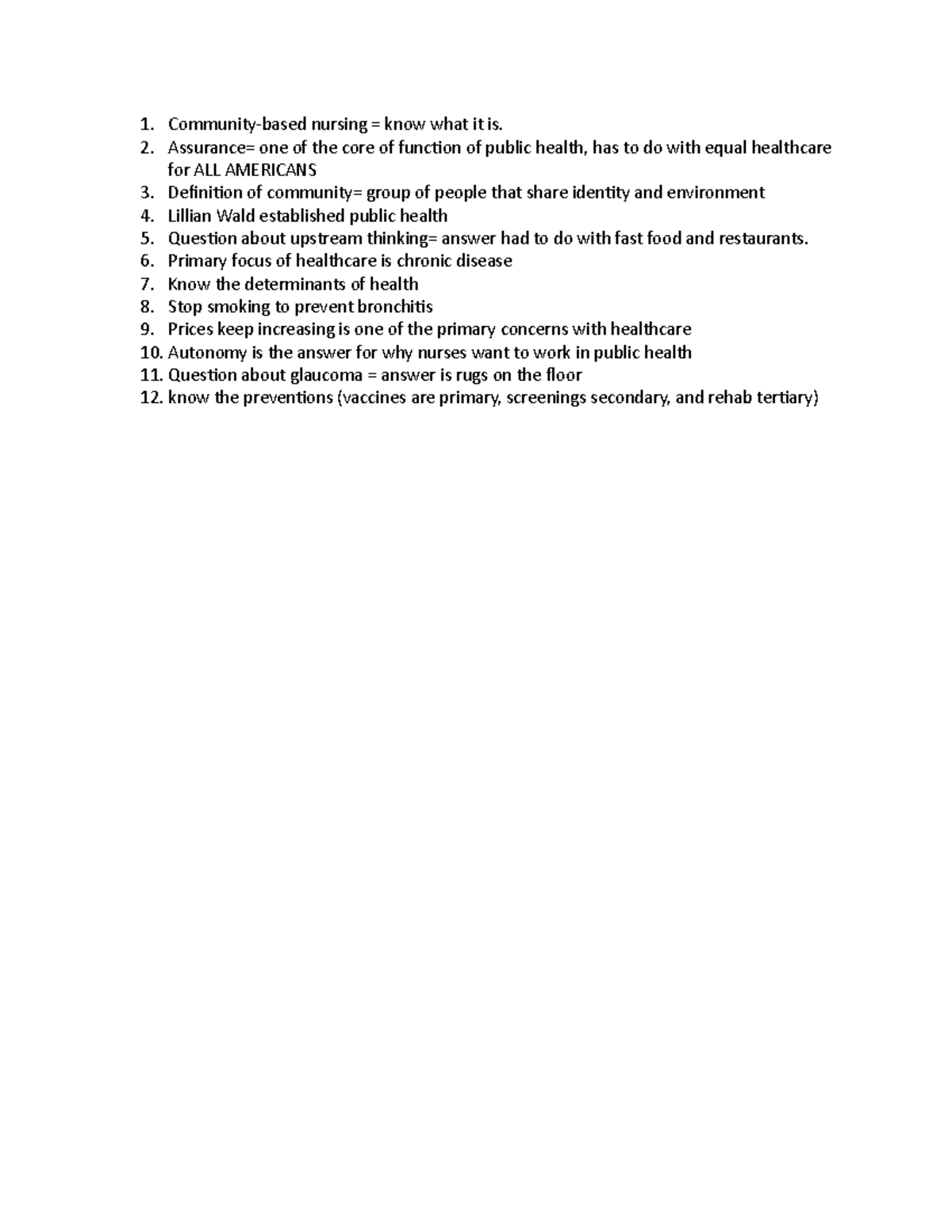 Community Exam 1 - Key points to study for Exam 1 - Community-based ...