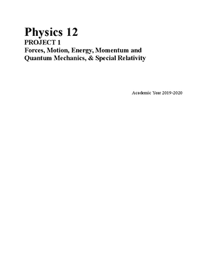 2019 SPH4U Assignment 1 - Physics 12 Graded Assignment 1 Forces And ...