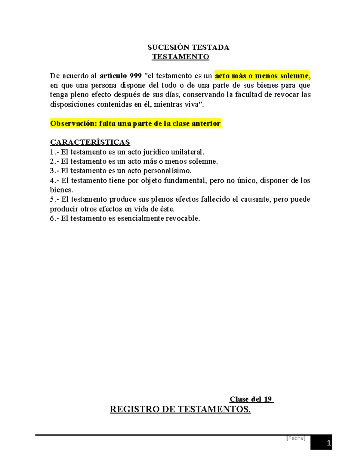 Sucesión Testada terminada clase del 10 de octubre - [Fecha] SUCESIÓN ...
