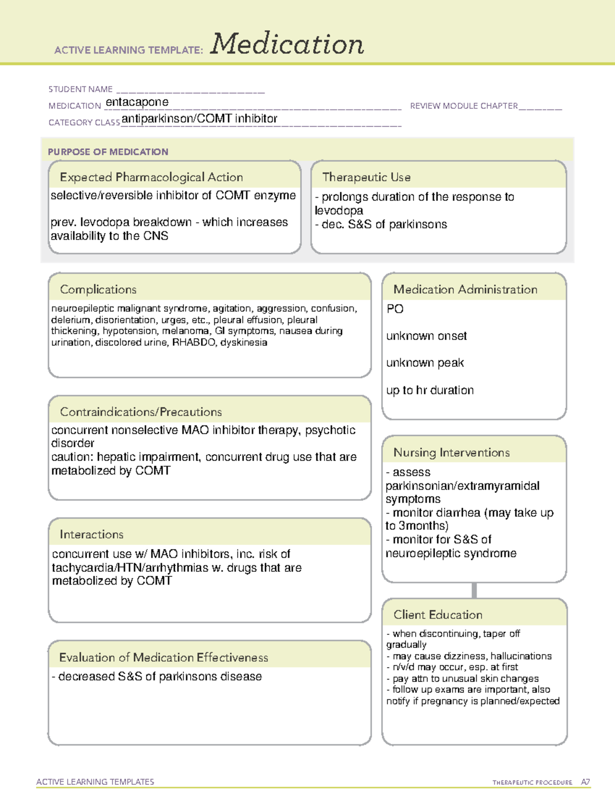 Med template - entacapone - ACTIVE LEARNING TEMPLATES THERAPEUTIC ...