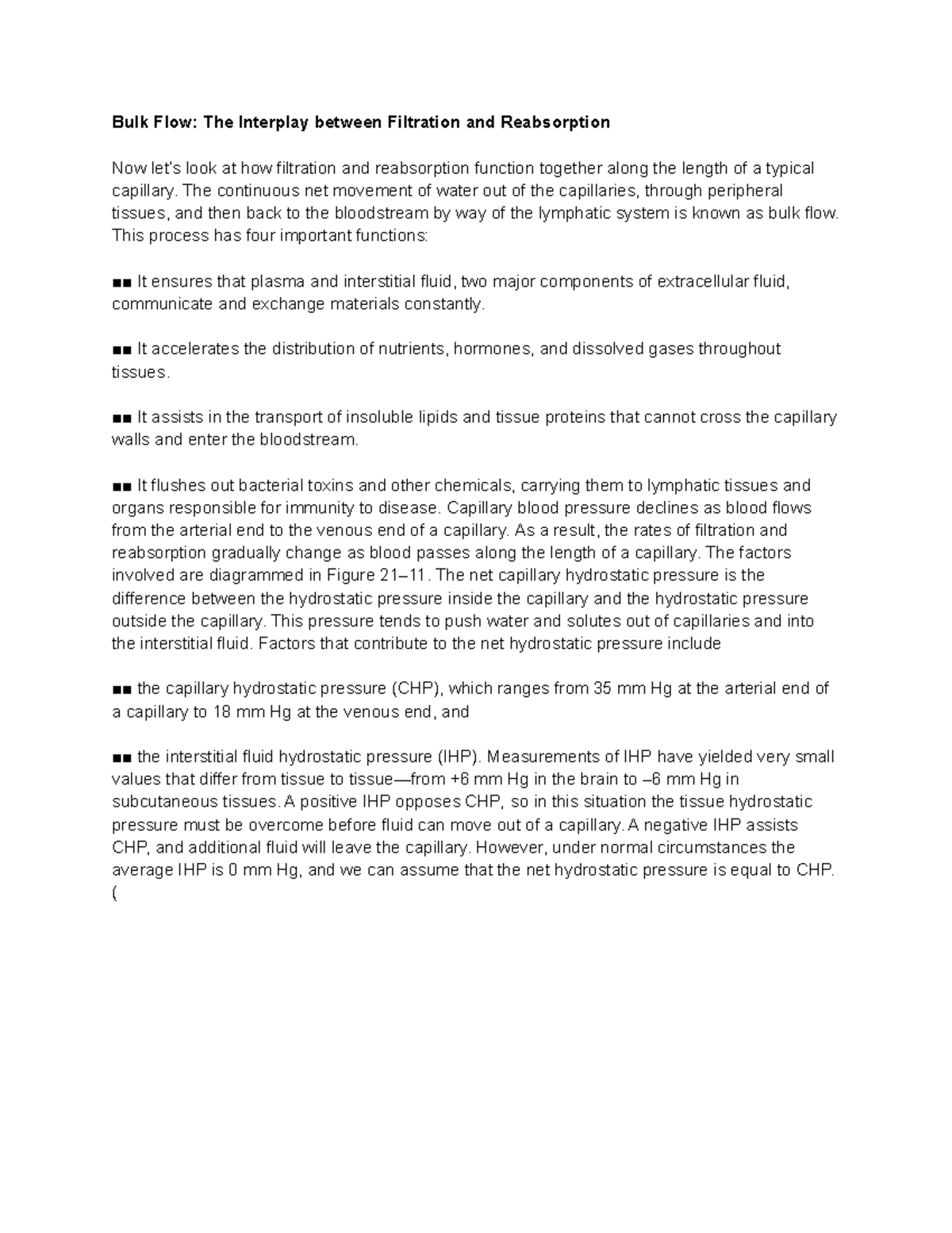 Bulk Flow The Interplay between Filtration and Reabsorption The