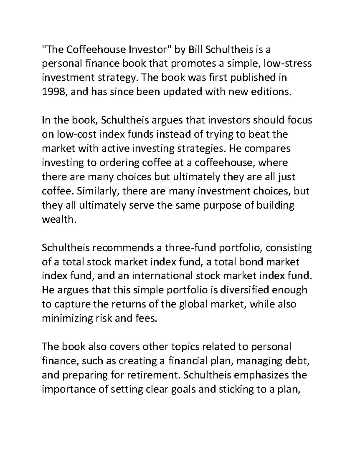 The Coffeehouse Investor "The Coffeehouse Investor" by Bill