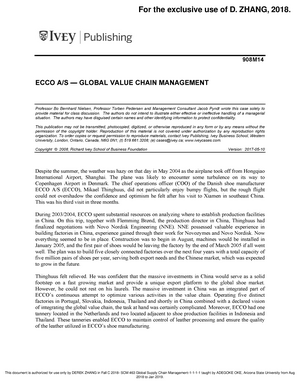 2 ECCO AS Global Value Chain Management - NO 908M14 - 908M ECCO A/S — GLOBAL VALUE - Studocu