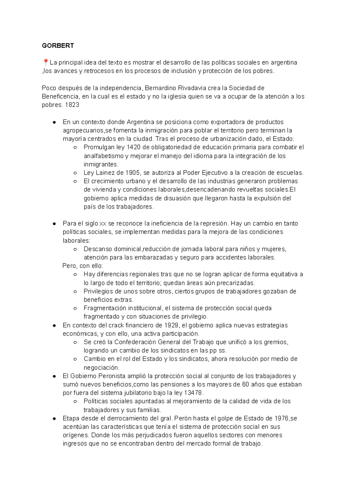 Gorbert - resumen del texto de golbert - GORBERT 📍La principal idea del ...