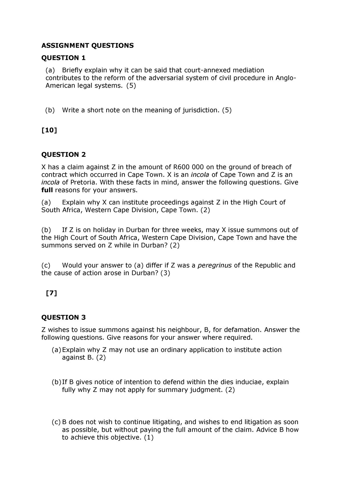 assignment method questions