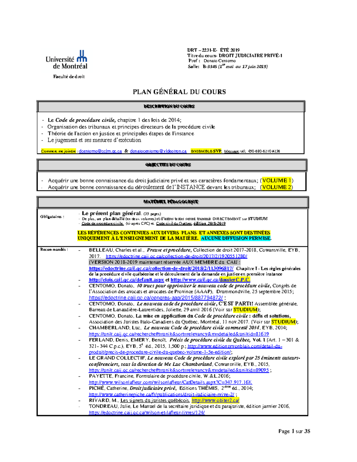 Plan général des notes de cours - Faculté de droit ####### DRT – 2231-E ...