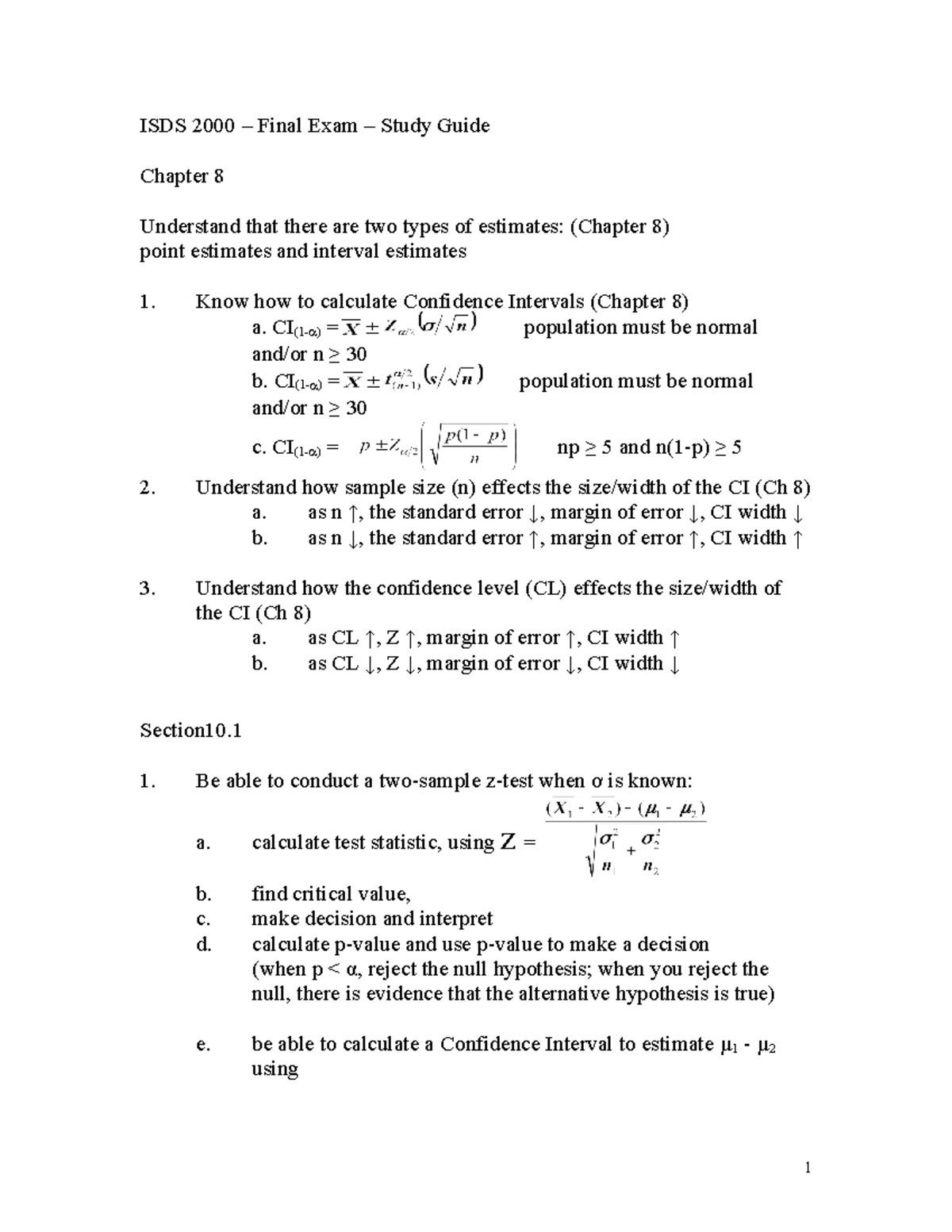 Final Exam Study Guide - ISDS 2000 – Final Exam – Study Guide Chapter 8 ...