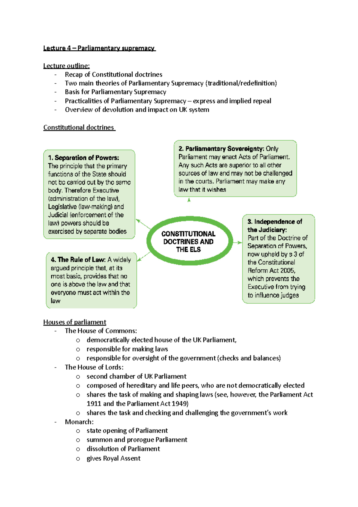 Lecture 4 Public Law Lecture 4 Parliamentary Supremacy Lecture