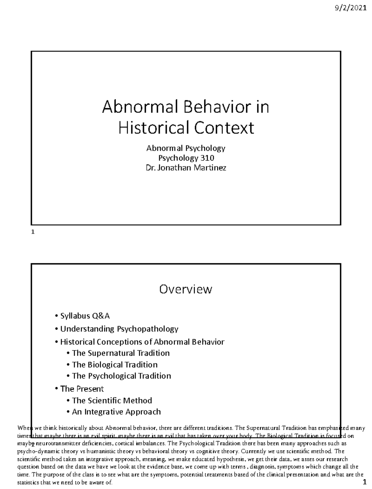 PSY 310 Ch. 1 Abnormal Behavior in Historical Context 9.2.21 - 1 ...