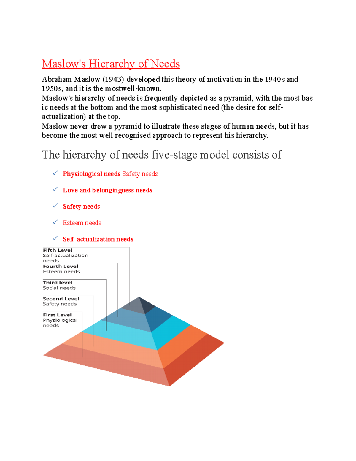 Maslows Need Hierarchy - Maslow's Hierarchy of Needs Abraham Maslow ...