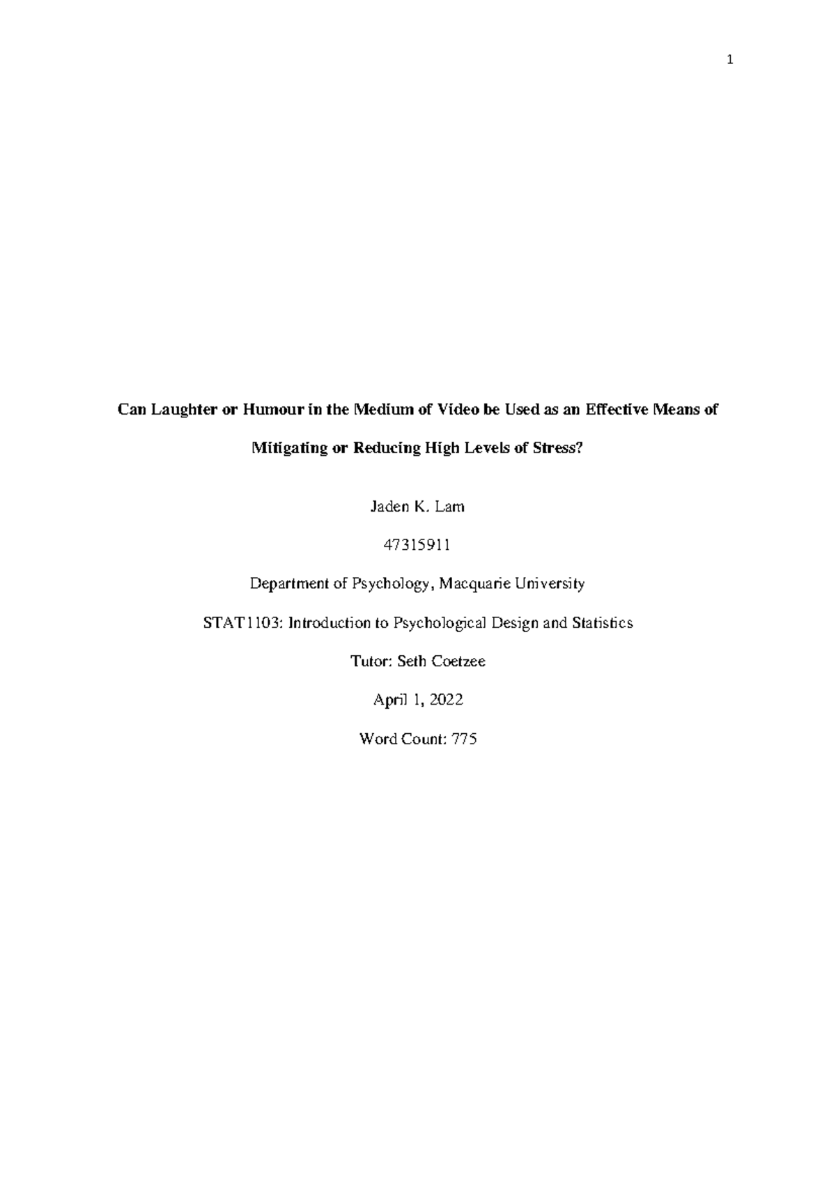 STAT1103 - LECTURE NOTES - Can Laughter or Humour in the Medium of ...