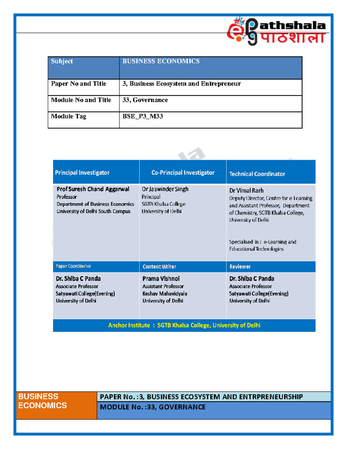 Governance.Notes BUSINESS ECONOMICS PAPER No. 3, BUSINESS ECOSYSTEM