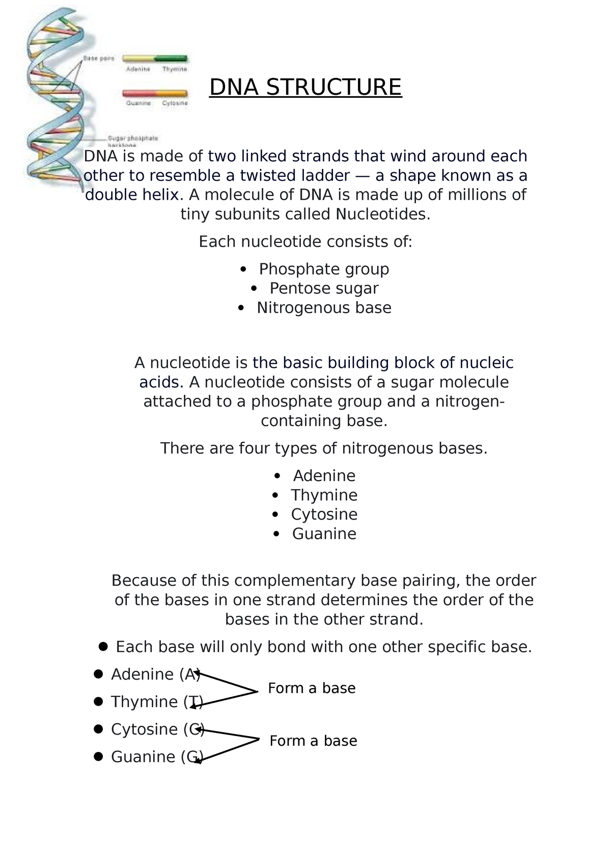 DNA Struture - The DNA structure - DNA STRUCTURE DNA is made of two ...