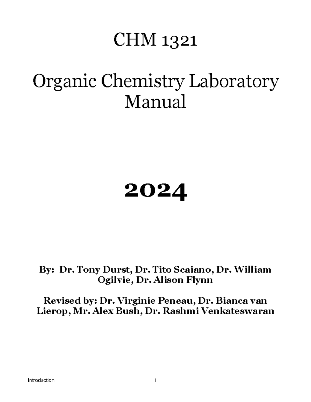 Org Chem 1 Lab Manual - Introduction 1 CHM 1321 Organic Chemistry ...