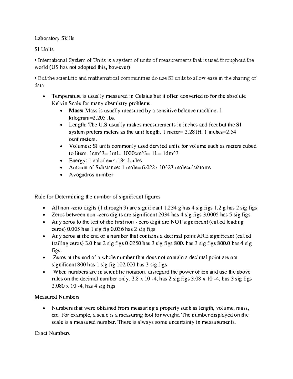 Lab Skills Chemistry 100 Laboratory Skills SI Units International