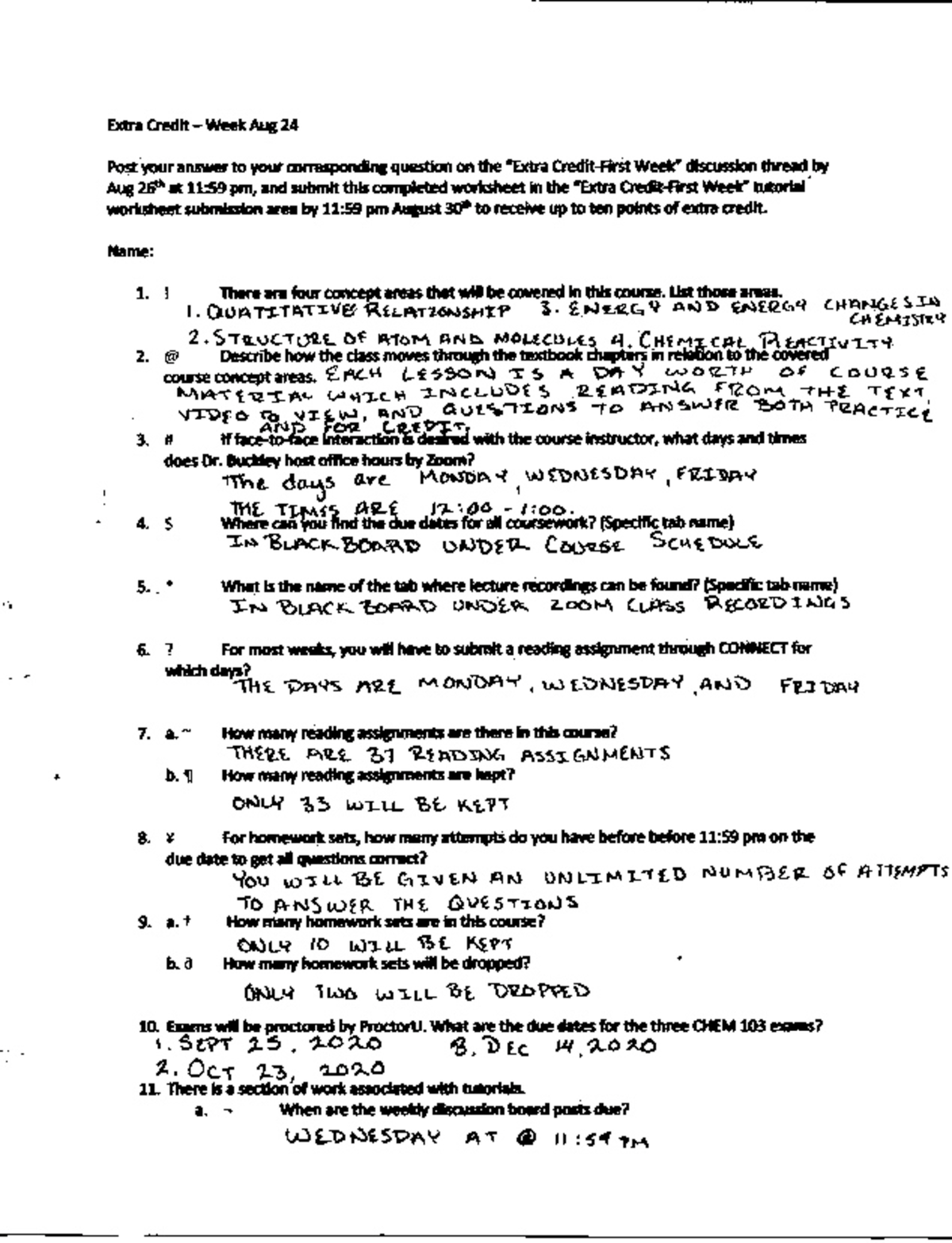 chemistry extra credit assignments