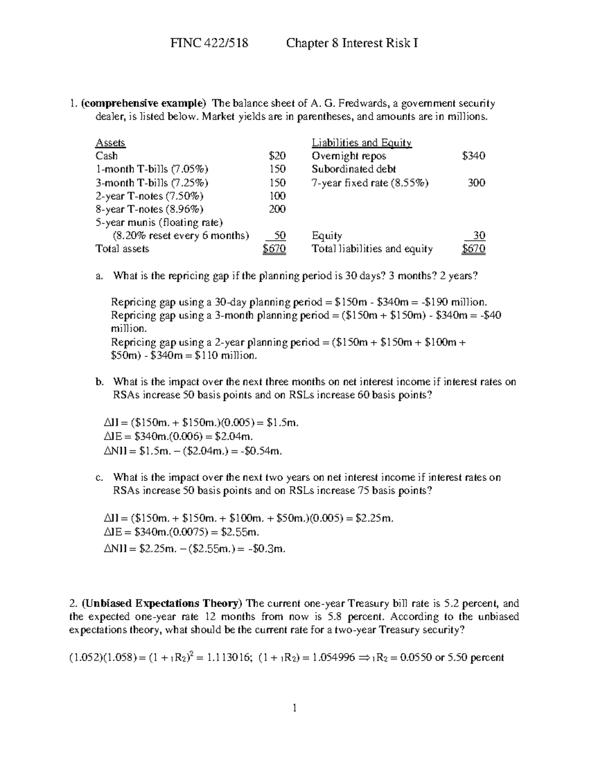 Chapter 8 Interest Rate Risk Homework V3 With Solutions FINC 422 518