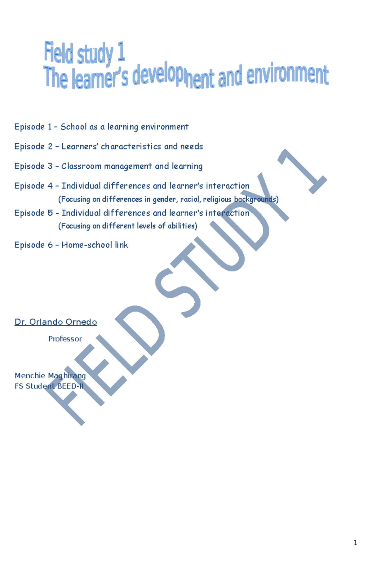 Fs-1-complete Compress - Episode 1 – School As A Learning Environment ...