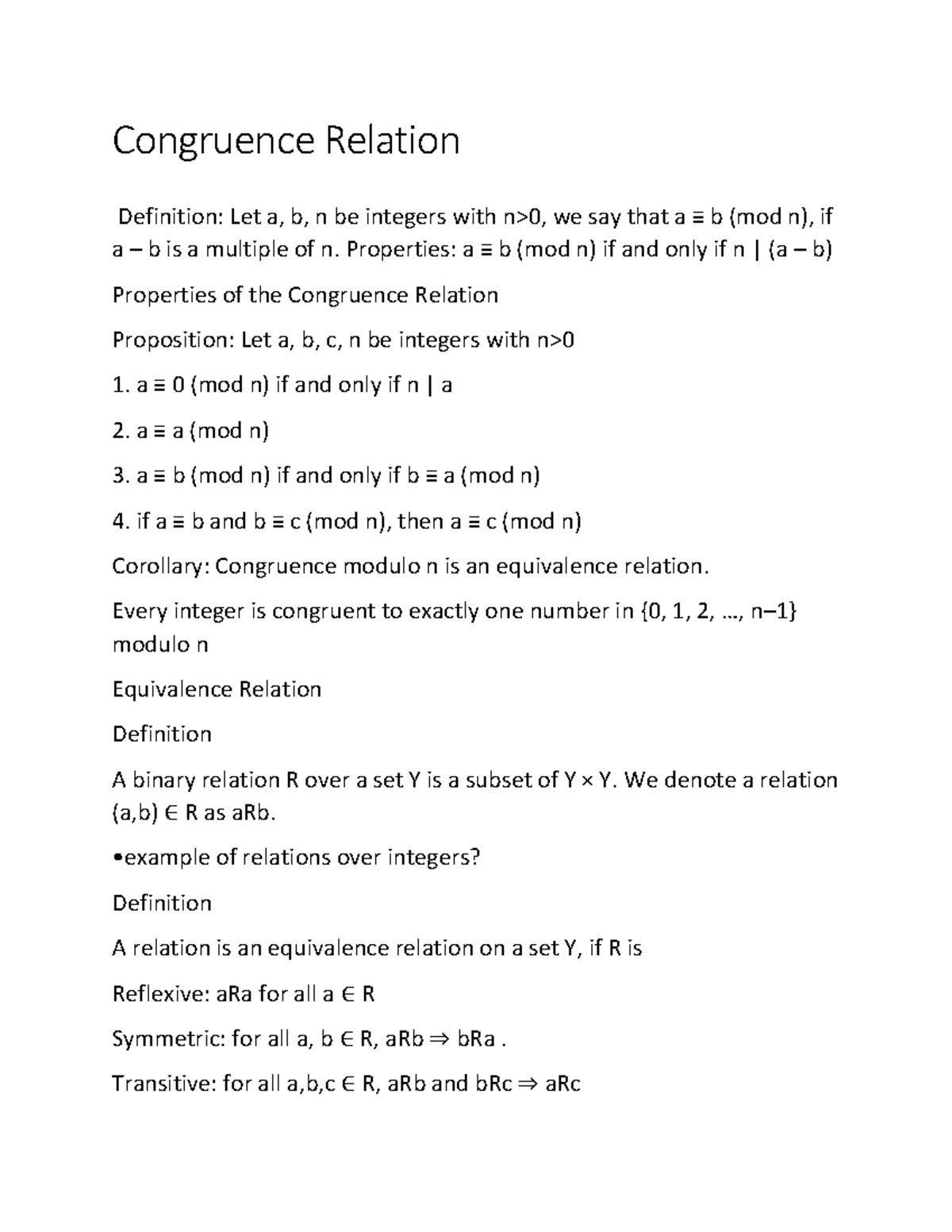 What Is A Congruence Relation